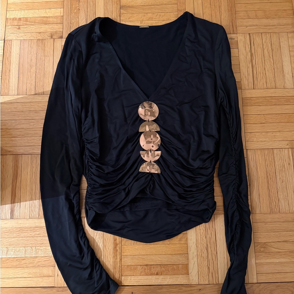 Cult Gaia Black Long Sleeve Top with Gold Accents